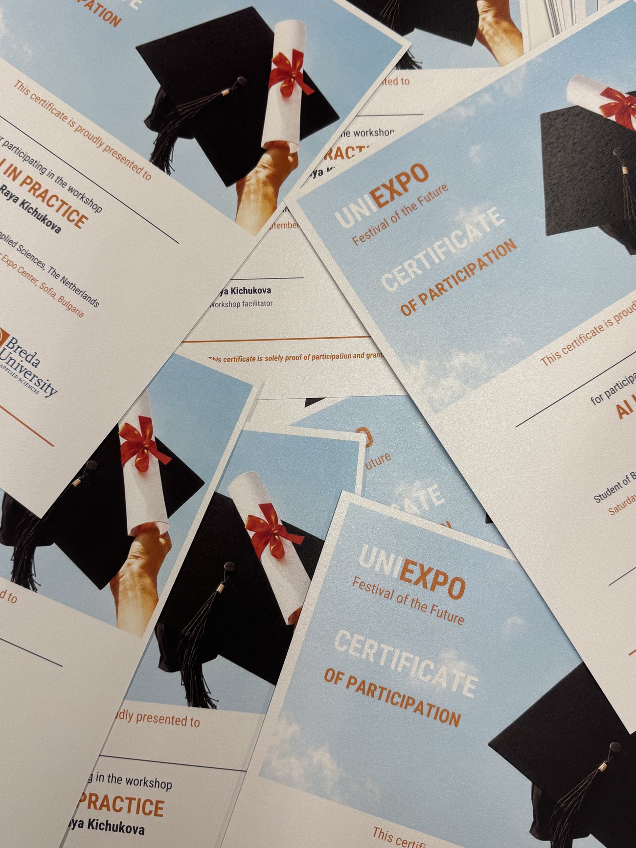 Printed UNI EXPO certificates of participation